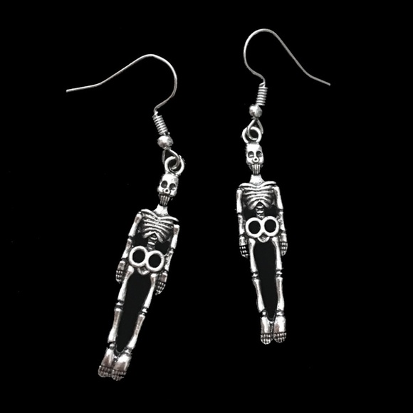 HAND Crafted Earrings Skeleton Punk Goth Fashion Dark - Picture 1 of 7